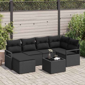 vidaXL Set de canapele pentru grădină cu pernă 7 pcs Negru