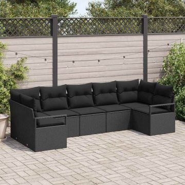 vidaXL Set de canapele pentru grădină cu pernă 7 pcs Negru