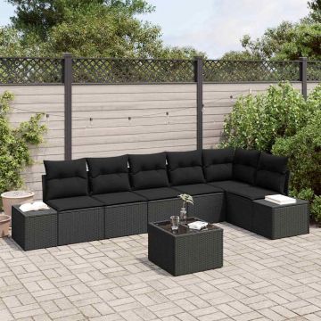 vidaXL Set de canapele pentru grădină cu pernă 7 pcs Negru