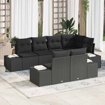 vidaXL Set de canapele pentru grădină cu pernă 7 pcs Negru