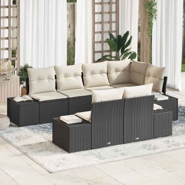 vidaXL Set de canapele pentru grădină cu pernă 7 pcs Negru și Crem
