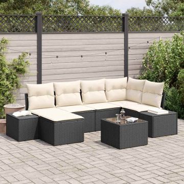 vidaXL Set de canapele pentru grădină cu pernă 7 pcs negru și crem
