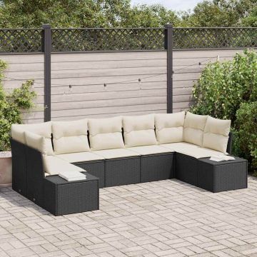vidaXL Set de canapele pentru grădină cu pernă 7 pcs negru și crem