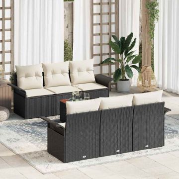 vidaXL Set de canapele pentru grădină cu pernă 7 pcs Negru și Crem