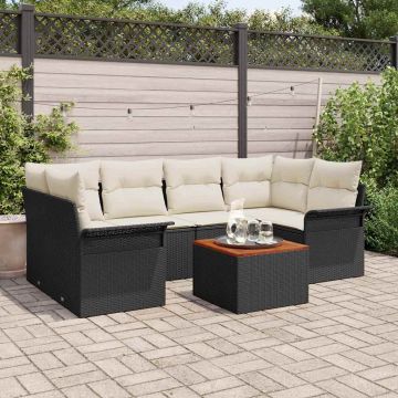 vidaXL Set de canapele pentru grădină cu pernă 7 pcs Negru și Crem