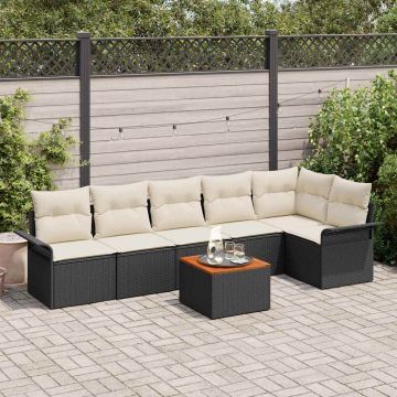 vidaXL Set de canapele pentru grădină cu pernă 7 pcs Negru și Crem