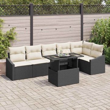 vidaXL Set de canapele pentru grădină cu pernă 7 pcs Negru și Crem