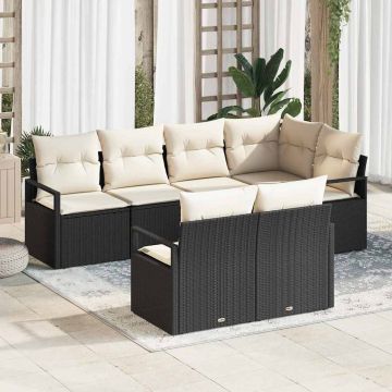 vidaXL Set de canapele pentru grădină cu pernă 7 pcs Negru și Crem