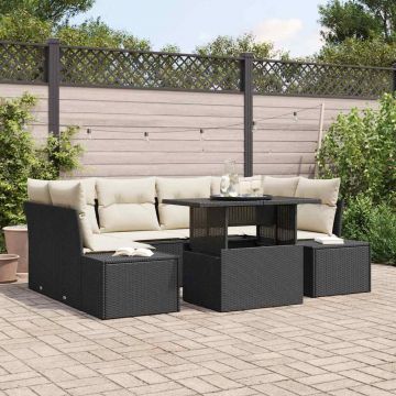 vidaXL Set de canapele pentru grădină cu pernă 7 pcs Negru și Crem