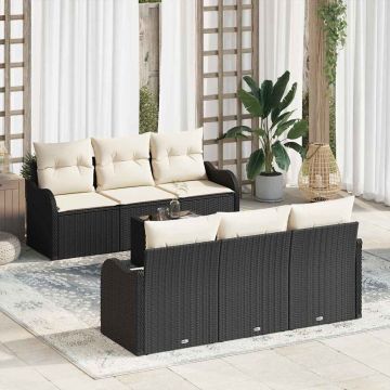 vidaXL Set de canapele pentru grădină cu pernă 7 pcs Negru și Crem