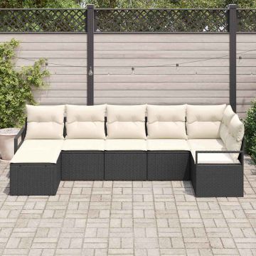 vidaXL Set de canapele pentru grădină cu pernă 7 pcs Negru și Crem