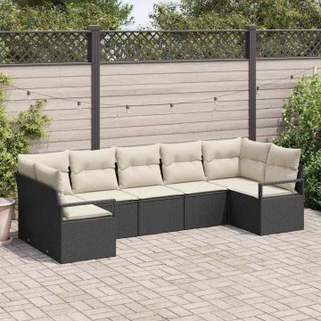vidaXL Set de canapele pentru grădină cu pernă 7 pcs Negru și Crem