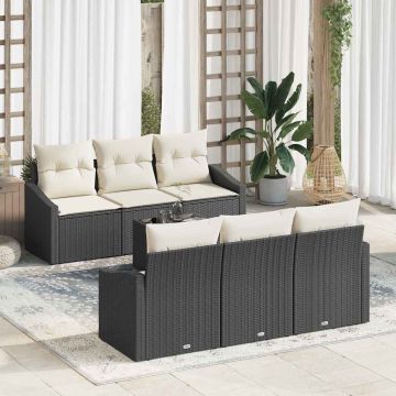 vidaXL Set de canapele pentru grădină cu pernă 7 pcs Negru și Crem