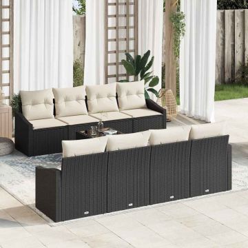 vidaXL Set de canapele pentru grădină cu pernă 7 pcs Negru și Crem