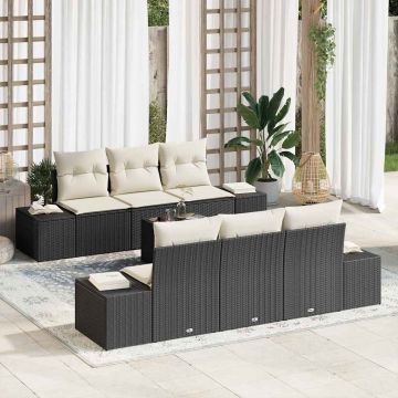 vidaXL Set de canapele pentru grădină cu pernă 7 pcs Negru și Crem