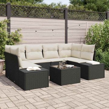 vidaXL Set de canapele pentru grădină cu pernă 7 pcs Negru și Crem