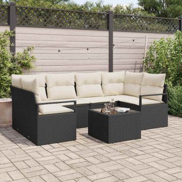 vidaXL Set de canapele pentru grădină cu pernă 7 pcs Negru și Crem