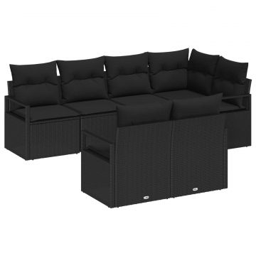vidaXL Set de canapele pentru grădină cu pernă 7 pcs Negru poliratan