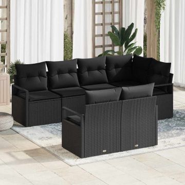 vidaXL Set de canapele pentru grădină cu pernă 7 pcs Negru