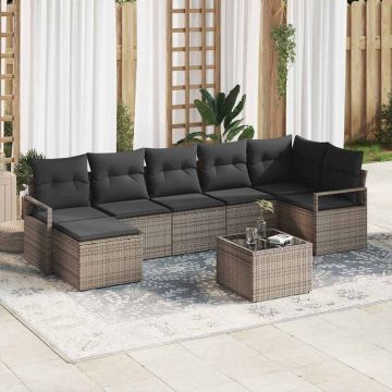vidaXL Set de canapele pentru grădină cu pernă 8 pcs Gri deschis