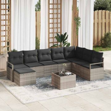 vidaXL Set de canapele pentru grădină cu pernă 8 pcs Gri deschis