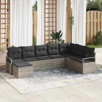 vidaXL Set de canapele pentru grădină cu pernă 8 pcs Gri deschis