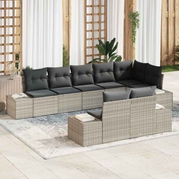 vidaXL Set de canapele pentru grădină cu pernă 8 pcs Gri deschis