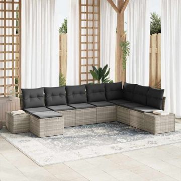 vidaXL Set de canapele pentru grădină cu pernă 8 pcs Gri deschis