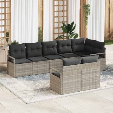 vidaXL Set de canapele pentru grădină cu pernă 8 pcs Gri deschis