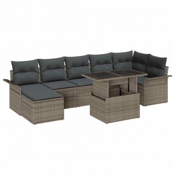 vidaXL Set de canapele pentru grădină cu pernă 8 pcs Gri Rattan poli