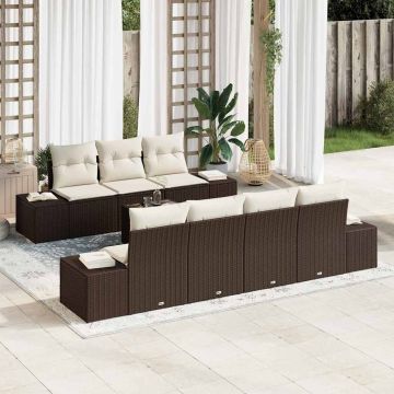 vidaXL Set de canapele pentru grădină cu pernă 8 pcs Maro și Crem
