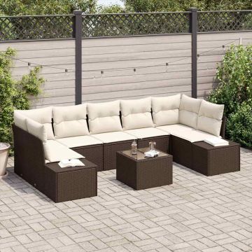 vidaXL Set de canapele pentru grădină cu pernă 8 pcs Maro și Crem