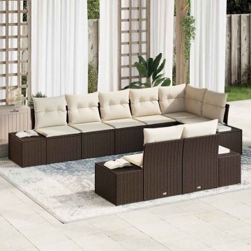 vidaXL Set de canapele pentru grădină cu pernă 8 pcs maro și crem
