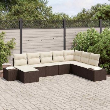 vidaXL Set de canapele pentru grădină cu pernă 8 pcs maro și crem