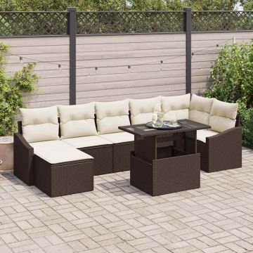 vidaXL Set de canapele pentru grădină cu pernă 8 pcs Maro și Crem