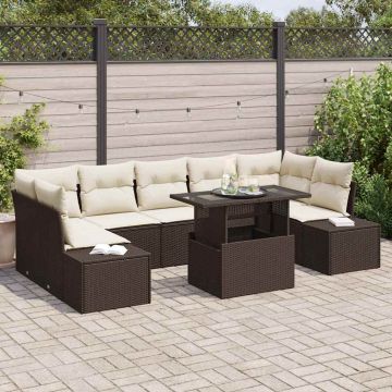 vidaXL Set de canapele pentru grădină cu pernă 8 pcs Maro și Crem