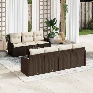 vidaXL Set de canapele pentru grădină cu pernă 8 pcs Maro și Crem