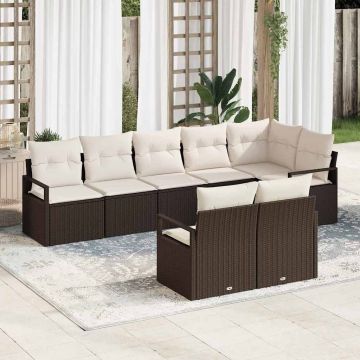 vidaXL Set de canapele pentru grădină cu pernă 8 pcs Maro și Crem