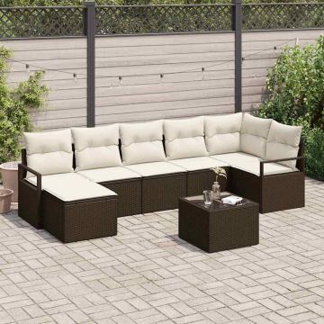 vidaXL Set de canapele pentru grădină cu pernă 8 pcs Maro și Crem