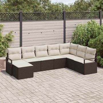 vidaXL Set de canapele pentru grădină cu pernă 8 pcs Maro și Crem