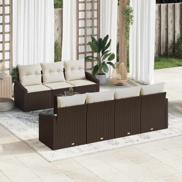 vidaXL Set de canapele pentru grădină cu pernă 8 pcs Maro și Crem