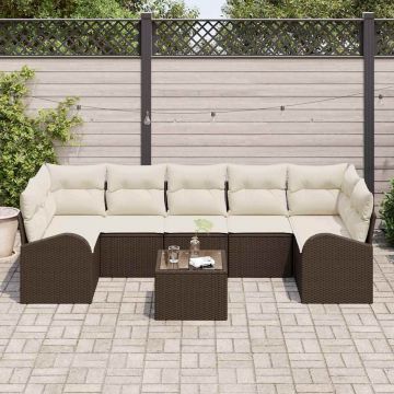 vidaXL Set de canapele pentru grădină cu pernă 8 pcs Maro și Crem