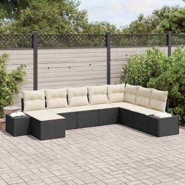 vidaXL Set de canapele pentru grădină cu pernă 8 pcs negru și crem