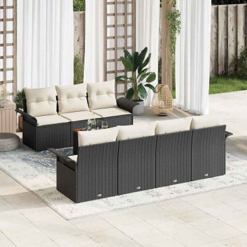 vidaXL Set de canapele pentru grădină cu pernă 8 pcs Negru și Crem
