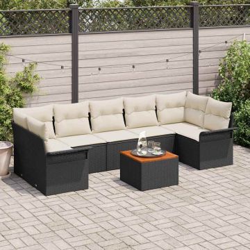 vidaXL Set de canapele pentru grădină cu pernă 8 pcs Negru și Crem