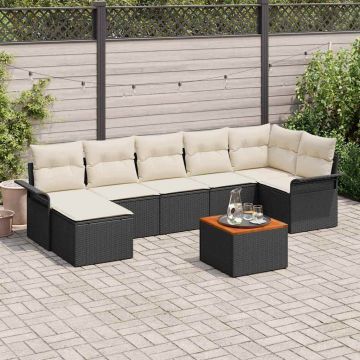 vidaXL Set de canapele pentru grădină cu pernă 8 pcs Negru și Crem