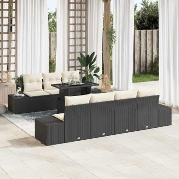 vidaXL Set de canapele pentru grădină cu pernă 8 pcs Negru și Crem