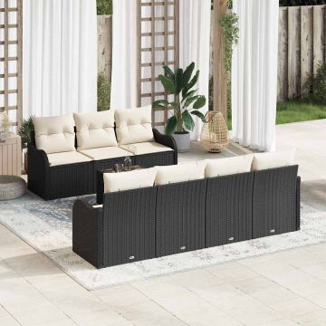 vidaXL Set de canapele pentru grădină cu pernă 8 pcs Negru și Crem
