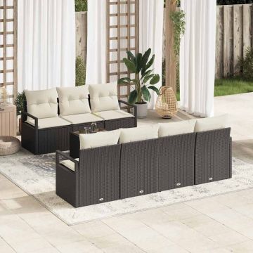 vidaXL Set de canapele pentru grădină cu pernă 8 pcs Negru și Crem