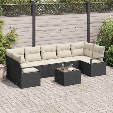 vidaXL Set de canapele pentru grădină cu pernă 8 pcs Negru și Crem